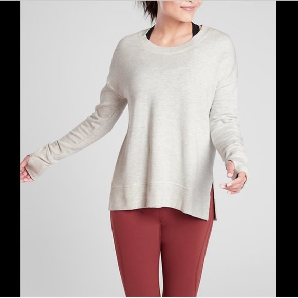 ATHLETA LIGHT HEATHER GREY LONG SLEEVE SOFT COASTER LUXE SWEATSHIRT - Picture 1 of 6